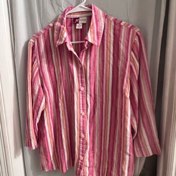 Jm collections pink stripped shirt linen rayon blend size 16 - Picture 1 of 3